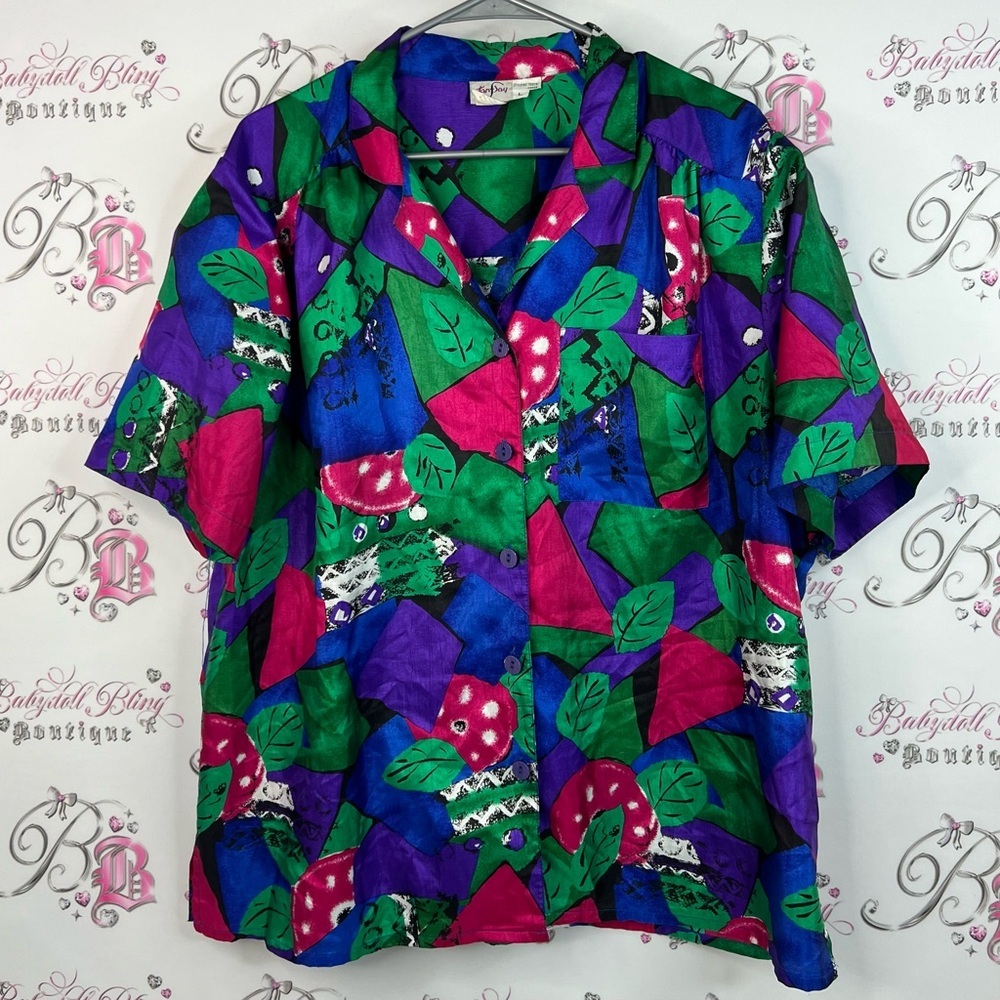 TanJay tshirt tee button down vintage retro Multicolor Geometric top Shirt